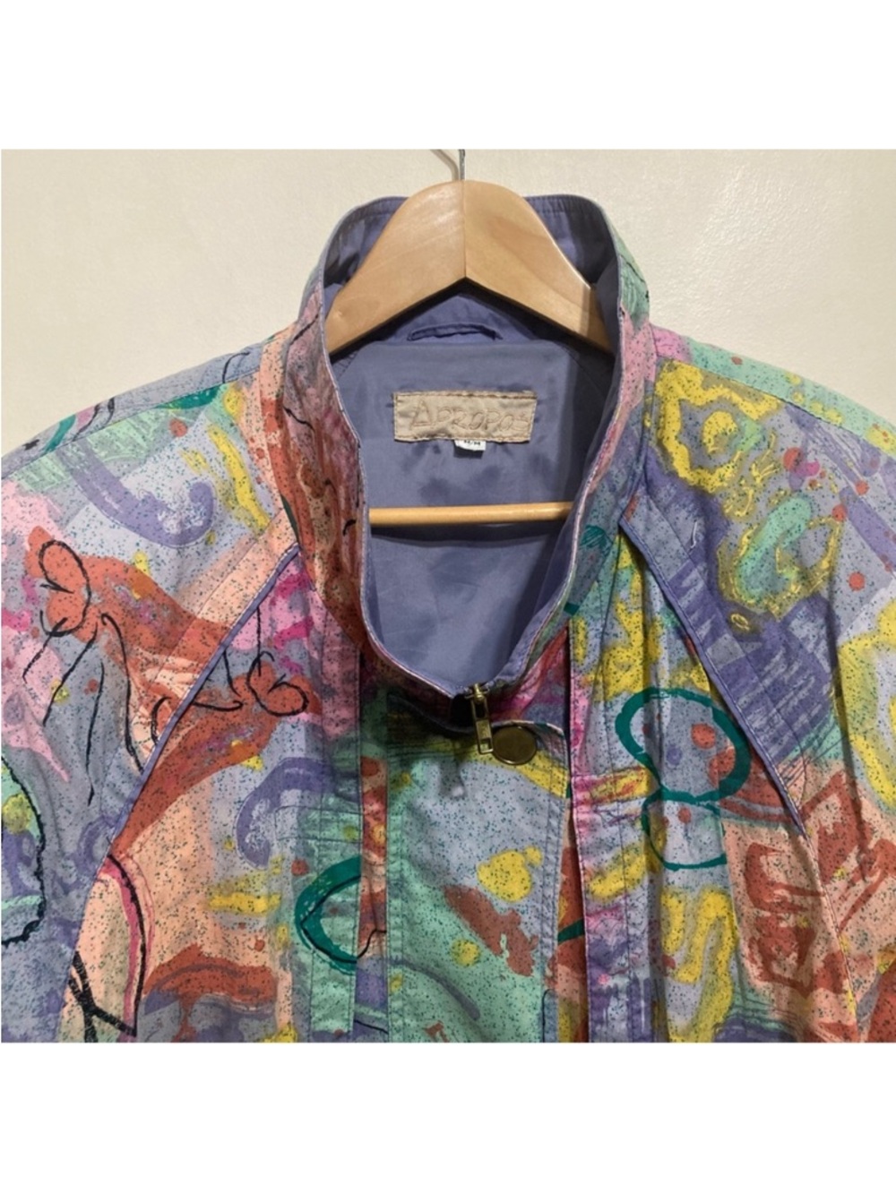 Vintage 90s Jacket Zip Up Size Medium Oversized Abstract Scribble Pastel Print - Picture 4 of 15